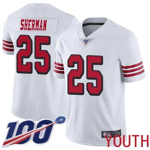 San Francisco 49ers Limited White Youth Richard Sherman NFL Jersey 25 100th Season Vapor Untouchable Rush